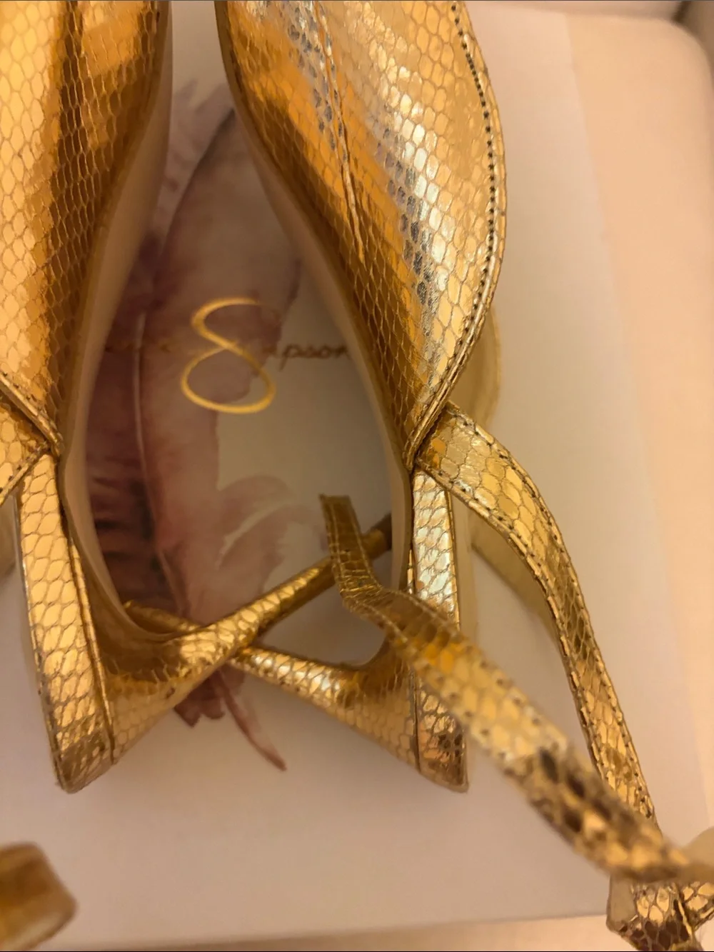 Jessica Simpson Metallic Gold Pointed Slingback Heels